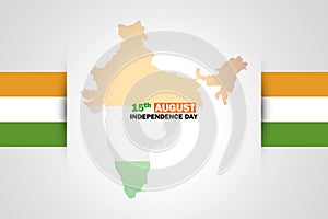 Indian Independence Day 15 August. Map of India in the colors of the national flag