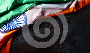 Indian Independence Day celebration background concept. Indian flag on dark stone background for Republic Day and Independence Day