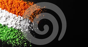 Indian Independence Day celebration background concept. Symbolic flag colors, red, green and orange powders colour splashed over