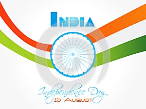 Indian Independence Day greeting card design with tri-colour wave