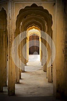 Indian interior, corridor with columns, Jaipur