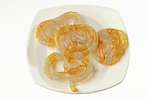 Indian Jalebi in white dish.