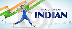 Indian Javelin Thrower sportsperson victory in championship on tricolor India background photo