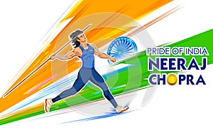 Indian Javelin Thrower sportsperson victory in championship on tricolor India background photo