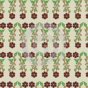 Indian kalamkari flower bail vector seamless