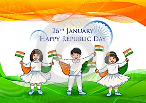 Indian kid holding flag of India with pride on Happy Republic Day