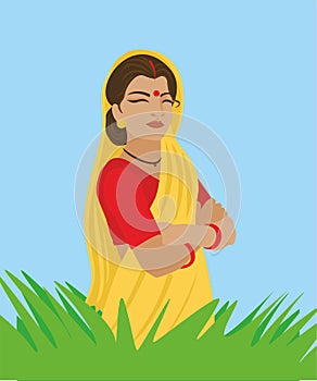 Indian lady farmer cartoon character or vector