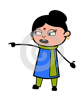 Indian Lady Pointing Finger Cartoon