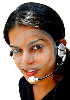 Indian lady wearing headset