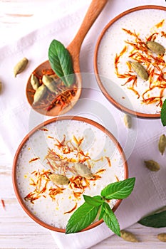 Indian lassi curd with cardamon, mint, vanilla and saffron