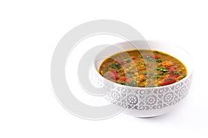 Indian lentil soup dal dhal in a bowl isolated
