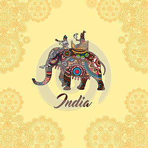 Indian maharaja on elephant mandala ornament