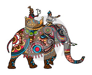 Indian maharajah on the elephant colored