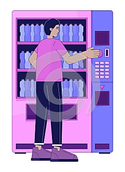 Indian man buying beverage vending machine 2D linear cartoon character