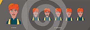 Indian man guy character set of emotions