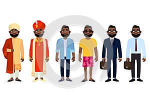 Indian man in national and modern clothes. Vector clipart.