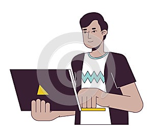 Indian man programming flat line color vector character