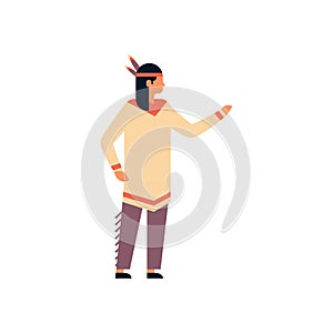 Indian man thanksgiving day concept guy wearing traditional clothes male cartoon character full length isolated flat