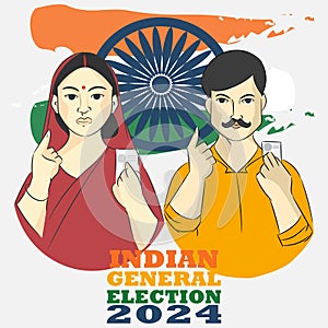 Indian man and woman casting their votes. vector illustration.