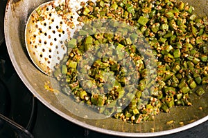 Indian masala fried bhindi or ladyfinger