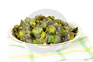 Indian masala fried okra bhindi or ladyfinger curry