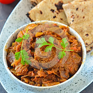 Indian meal - baingan bharta and roti