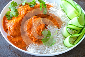Indian Meal -Chicken curry with rice and salad