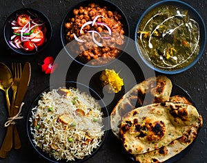 North Indian party meal-Punjabi vegetarian platter