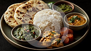Indian meal platter, restaurant, close-up