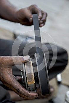 Indian mechanic close up shot