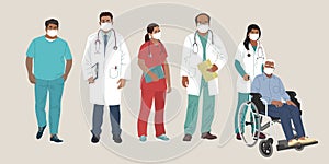 Indian Medics. Medical Characters. Doctor and Nurse wearing Face Mask, team of doctors concept, medical office or
