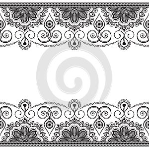 Indian mehndi border element with flowers pattern card for tattoo on white background.