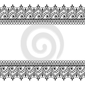 Indian, Mehndi Henna line lace element pattern card for tattoo on white background