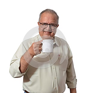 Indian middle aged business man having coffee