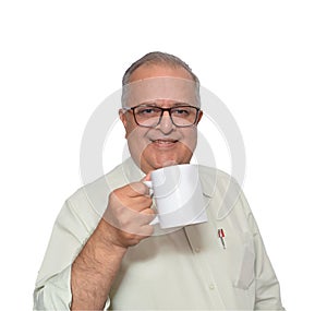 Indian middle aged business man having coffee