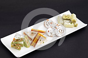 Indian Mithai Kaju Gulkand Kaju Diamond Kaju Pista Roll Made Of Grated Cashews Nuts Dry Fruits