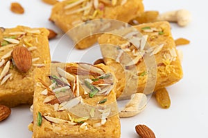 Indian Mithai Lachedar Patisa With Various Names Soan Papdi San Papdi Sohan Papdi Sukhdi Or Sonpapdi Son Roll Is Made Of Gram photo