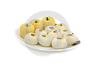 Indian Mix Sweet Food Apple Shaped Peda With White Peda