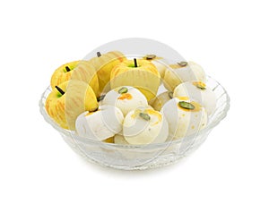 Indian Mix Sweet Food Apple Shaped Peda With White Peda