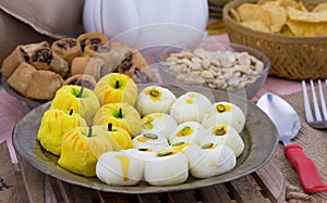 Indian Mix Sweet Food Apple Shaped Peda With White Peda