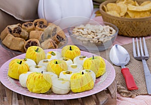 Indian Mix Sweet Food Apple Shaped Peda With White Peda