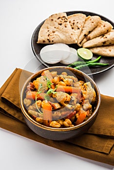 Indian Mix Veg or Mixed Vegetable recipe served in a bowl with chapati