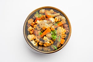 Indian Mix Veg or Mixed Vegetable recipe served in a bowl with chapati