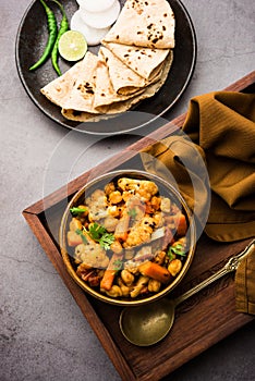 Indian Mix Veg or Mixed Vegetable recipe served in a bowl with chapati