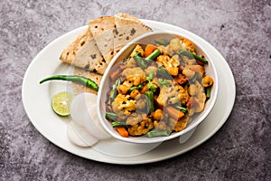 Indian Mix Veg or Mixed Vegetable recipe served in a bowl with chapati