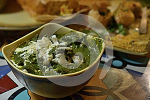 Indian mixed cheese green curry cuisine
