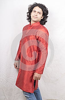 Indian model wearing red kurta