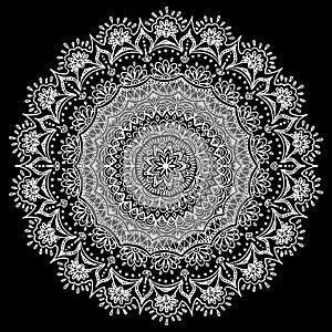 Indian motives pattern. Vector mandala round lace with floral print