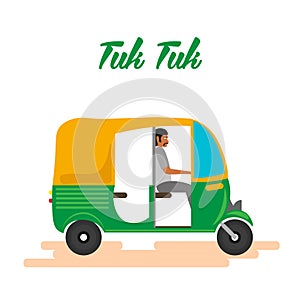 Indian motor rickshaw car. Indian tuk tuk. Vector illustration.