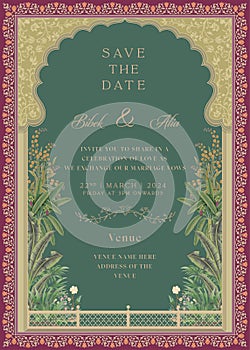 Indian Mughal Wedding Invitation Card Design.